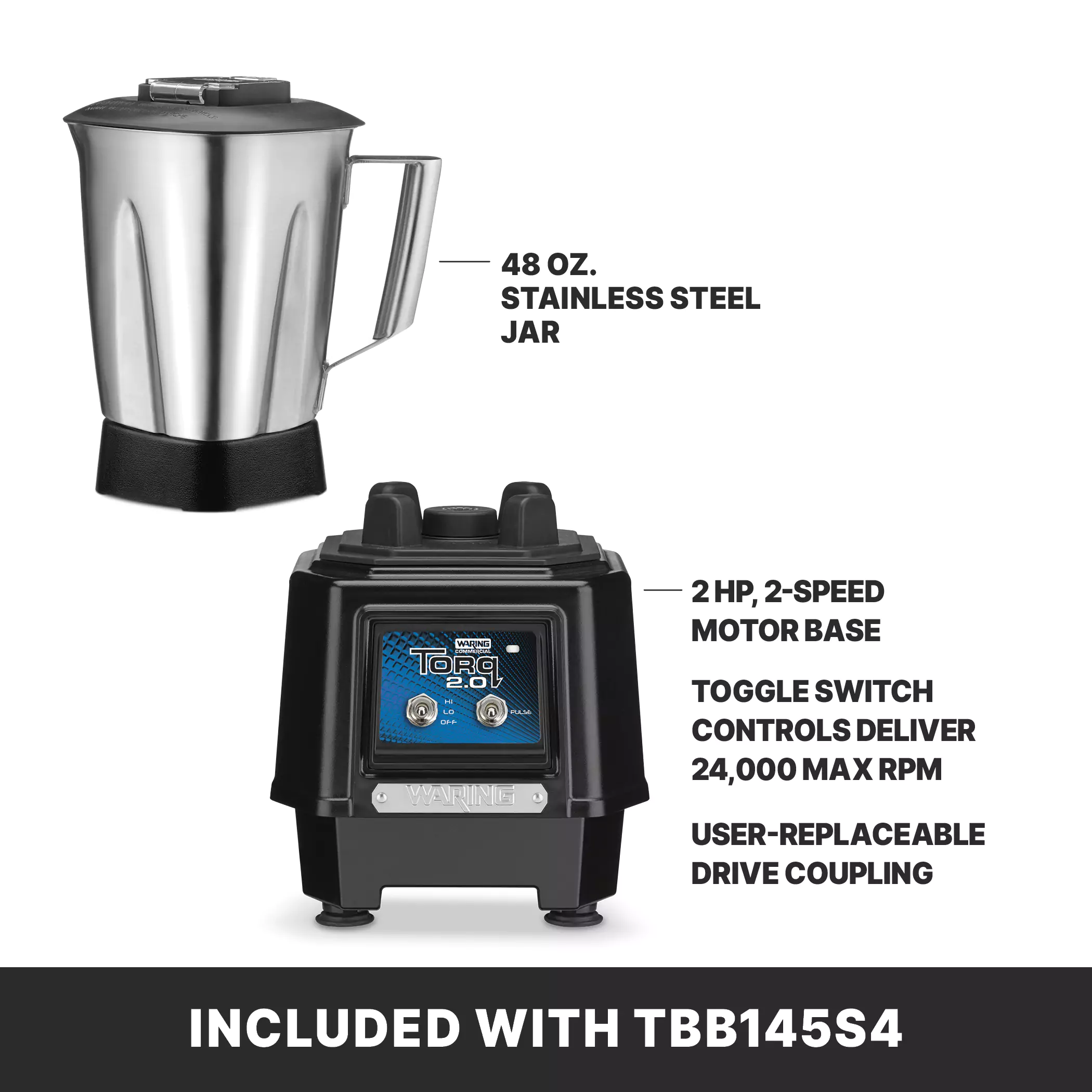 Torq 2.0 Blender with Toggle Switch and 48 oz. Stainless Steel Jar